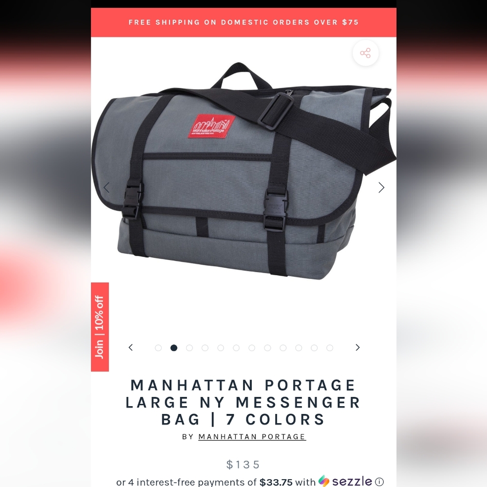 Manhattan portage size large NY messenger bag grey/black